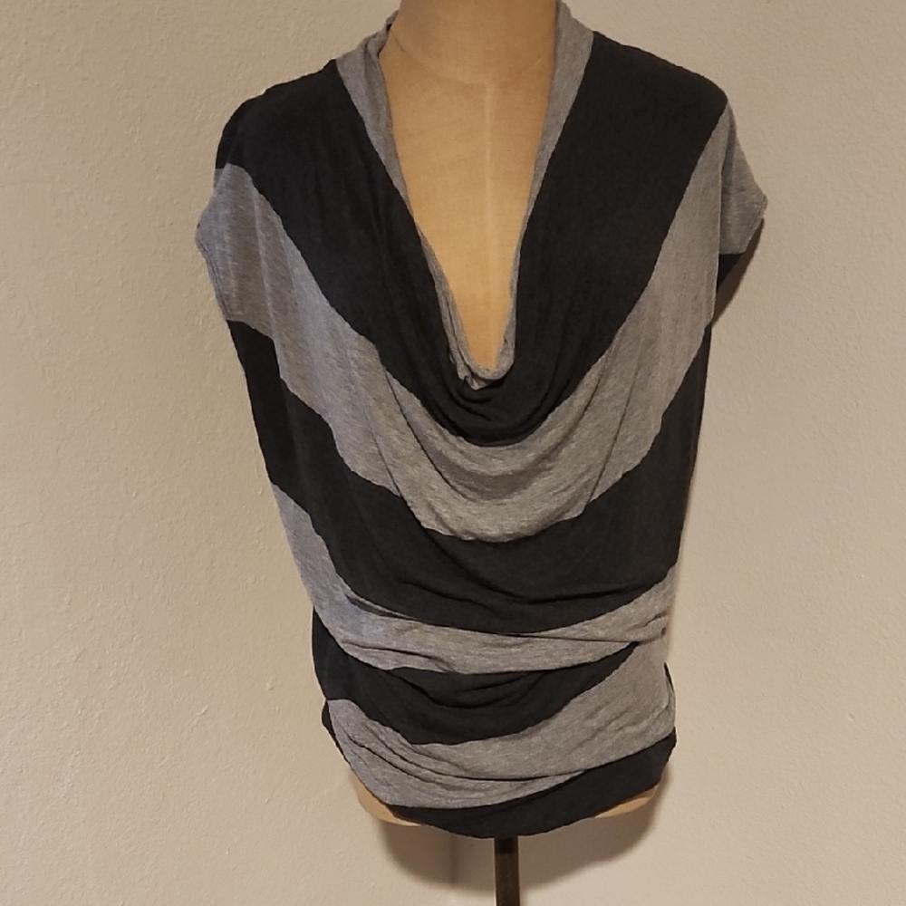 CAbi Charcoal and Black Layered Top